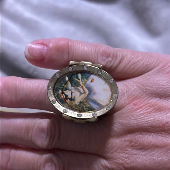 Betsey Johnson RARE Black Fairy Art-Inspired Ring W/ Bow Accents & Gold Trim - Picture 1 of 3